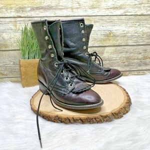 Laredo Two Tone Tassel Lace Up Leather Boots